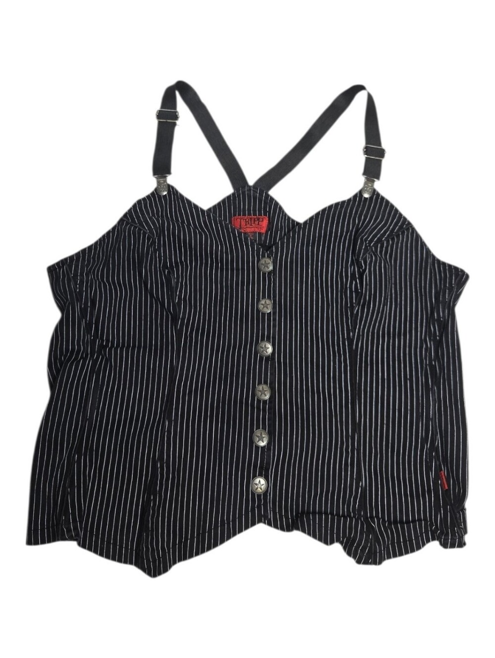 Vintage Y2K Tripp pinstripe goth black corset punk vest tank top 3X